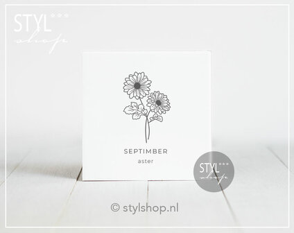 tegeltje geboortebloem september septimber aster cadeau spreuk woondecoratie zwart wit uniek kraamcadeau Frysk Fries woondecora