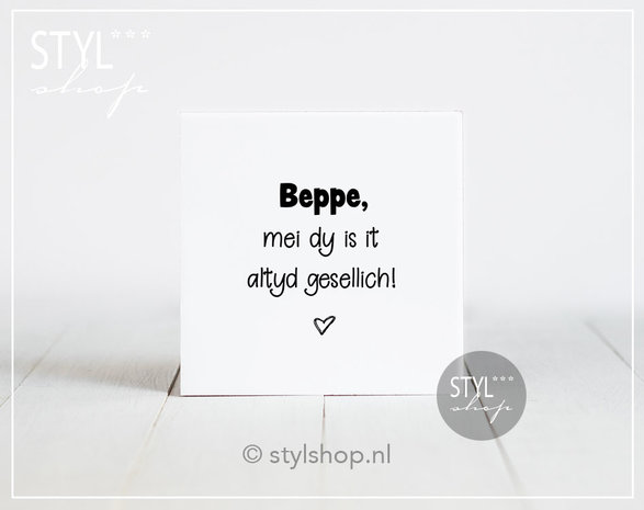 memmedei beppe origineel cadeau pake tegel met tekst cadeau spreuk woondecoratie zwart wit uniek