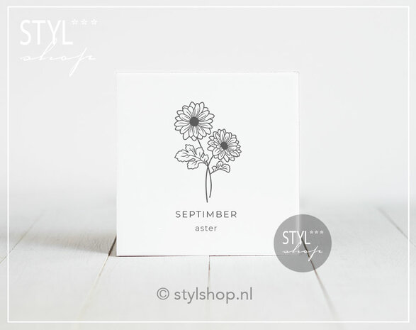 tegeltje geboortebloem september septimber aster cadeau spreuk woondecoratie zwart wit uniek kraamcadeau Frysk Fries woondecora