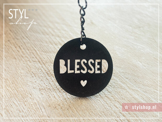 sleutelhanger blessed klein kadootje Sleutelhanger christelijk klein kadootje cadeautje sleutel hanger zwart md