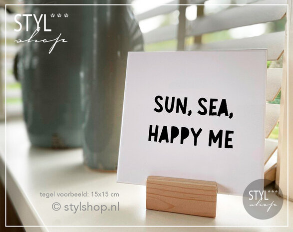 Tegeltje quote sun sea happy me  tegel woondecoratie trendy bestseller zwart wit